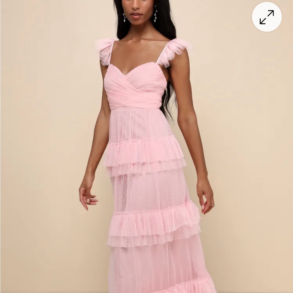 Pure Radiance Pink Mesh Swiss Dot Tiered Maxi Dress